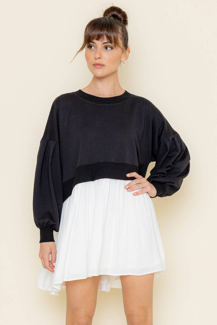 Comfy Round Neck Drop Shoulder Crop Mini Dress