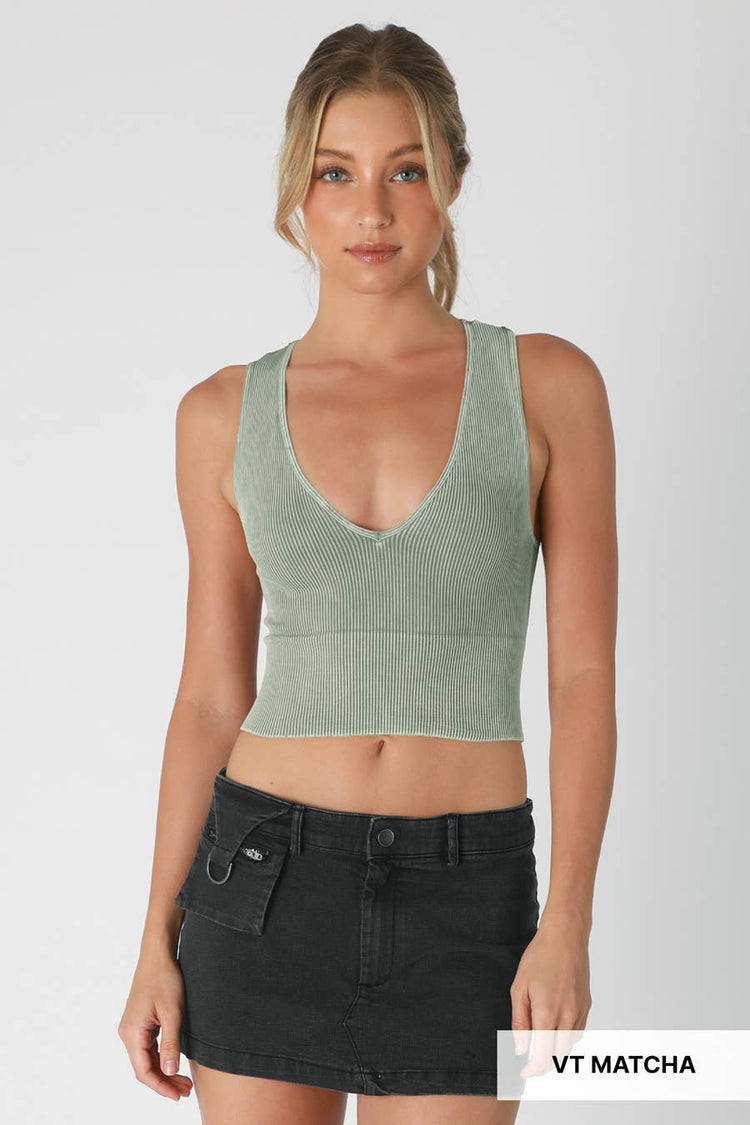 Vintage Plunge V-Neck Seamless Crop Top