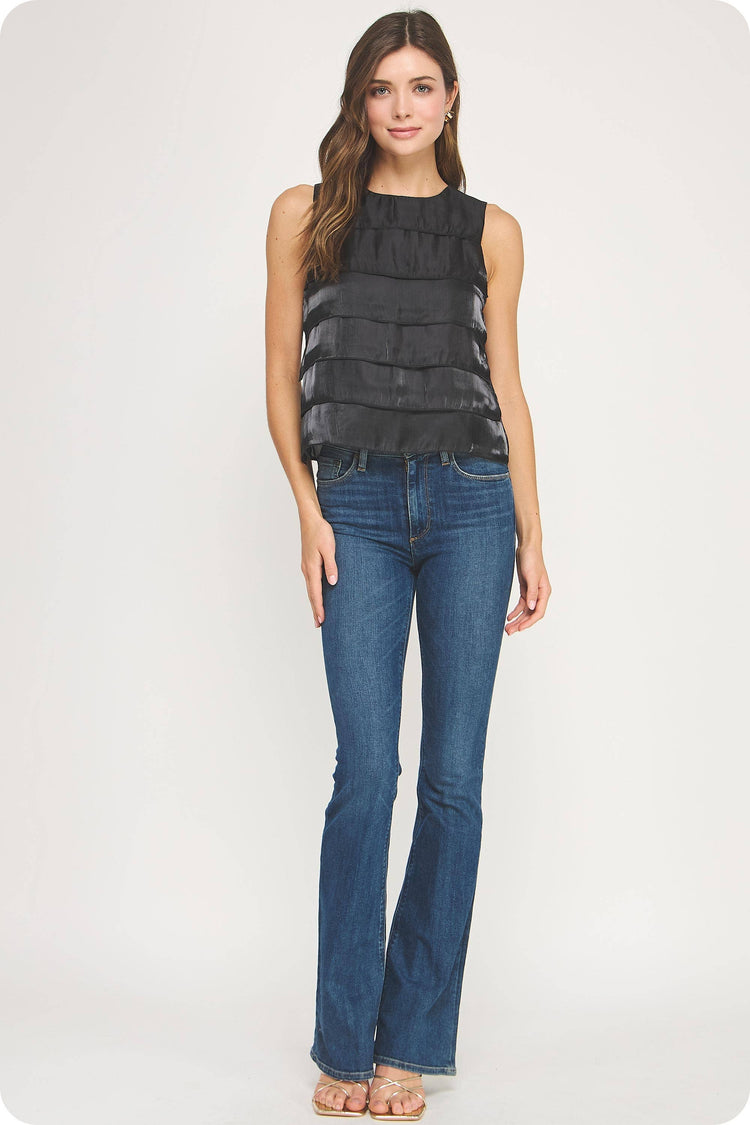 Tiered Sleeveless Satin Top