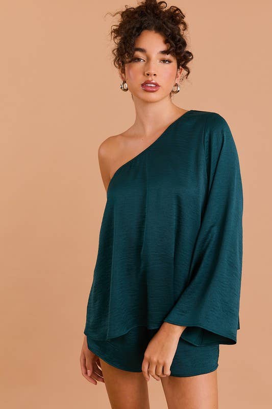 LONG SLEEVE ONE SHOULDER LAYERED TOP ROMPER