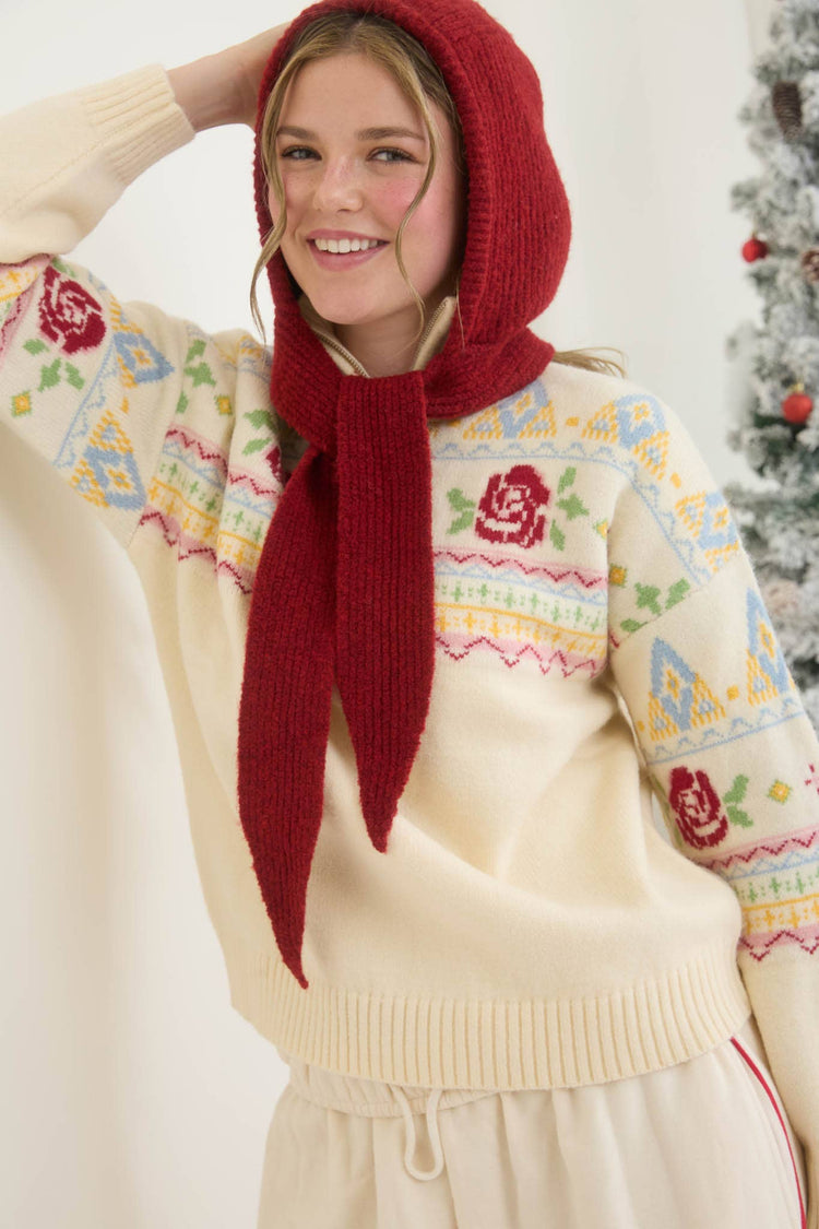 ROSE FAIR ISLE HALF ZIP KNIT PULLOVER SWEATER