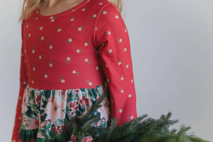 Avery Long Sleeve Tiered Christmas Holiday Twirl Dress