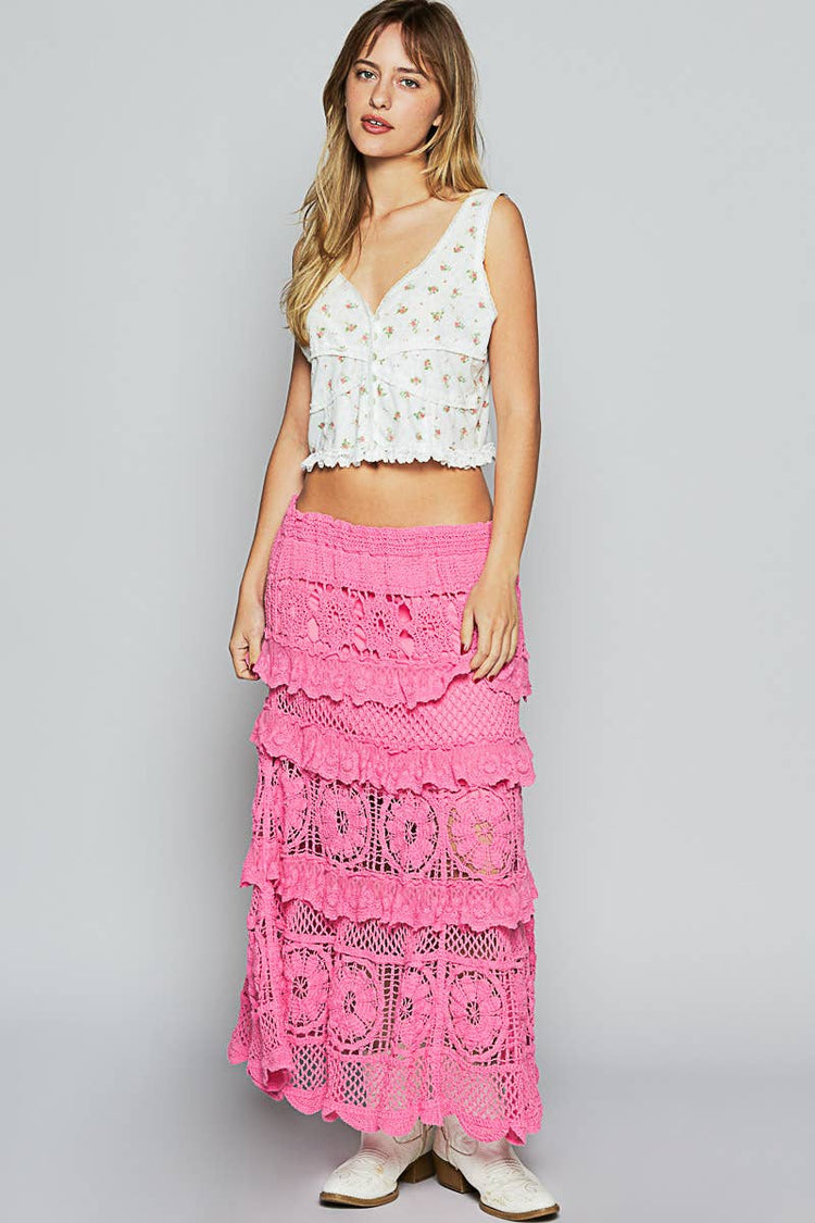 Crochet lace ruffle detail skirt