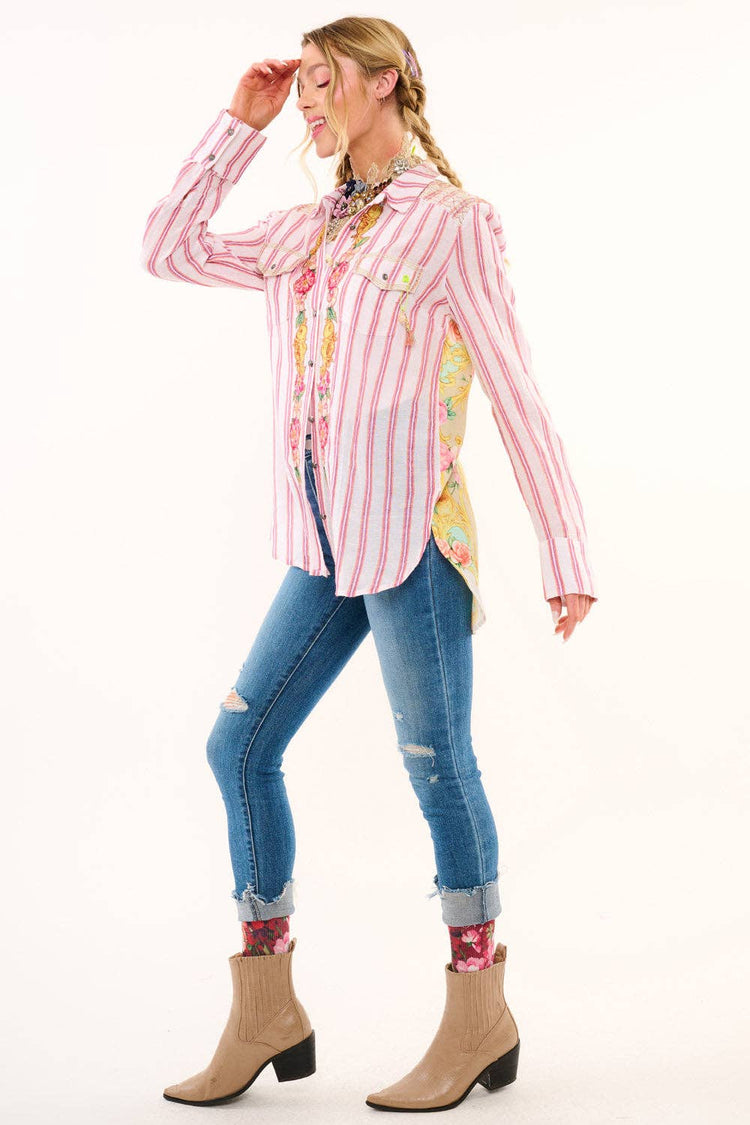Birth of Venus Stripe Shirt | Boho Blouse | Embroidered Top