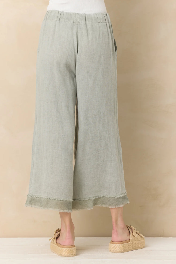 Sage Drapy Linen Flowy Pant