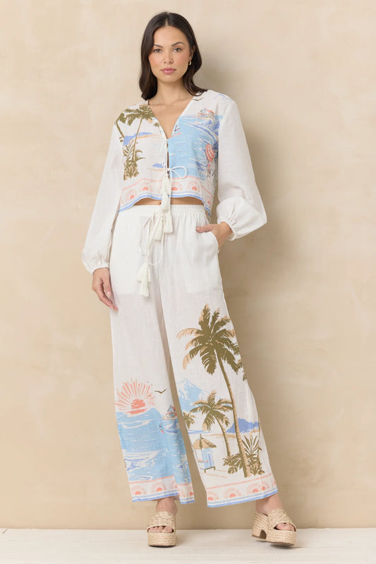 Ocean Front Print Wide Leg Pant