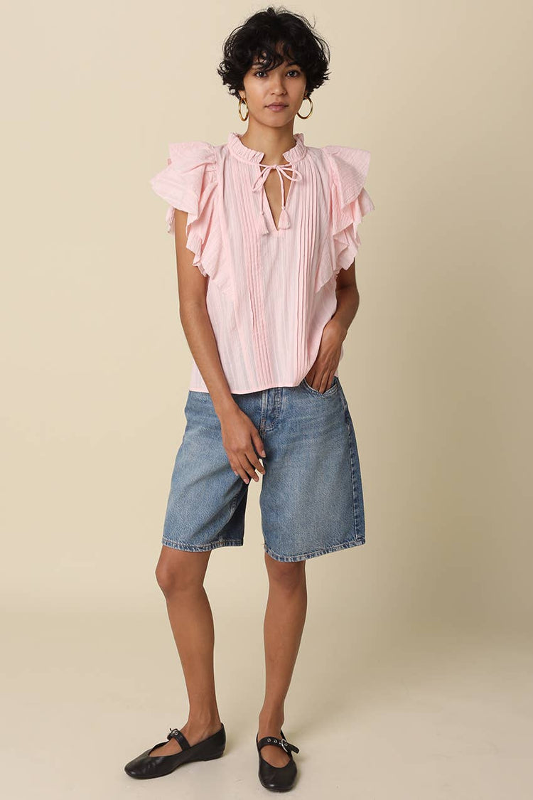 Elodie Ruffle-Trim Tie Blouse