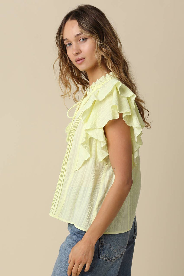 Elodie Ruffle-Trim Tie Blouse