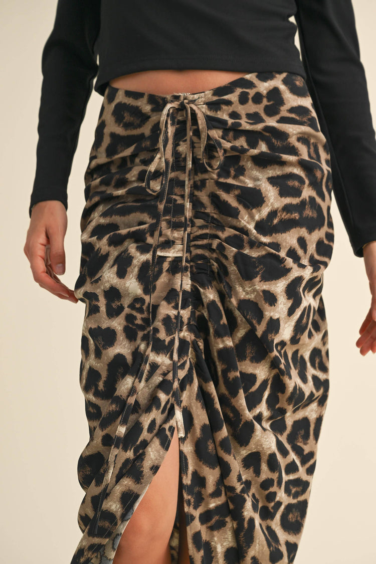LEOPARD PRINT RUCHING DETAIL SKIRT