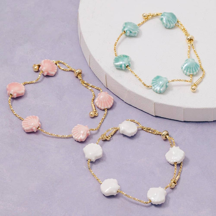 Ceramic Sea Shell Station Charms Chain Bracelet