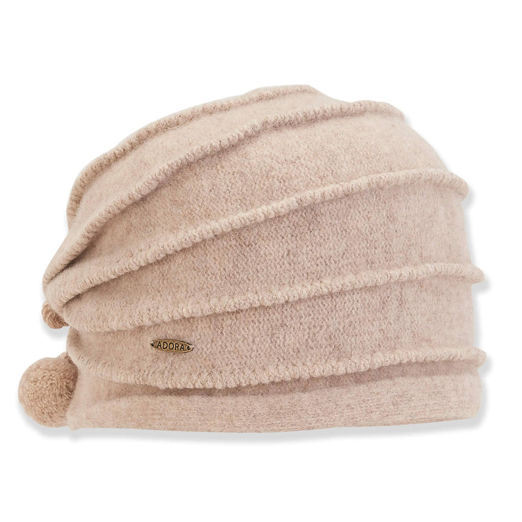 Ivory, 100% Wool Ribbed Turban
