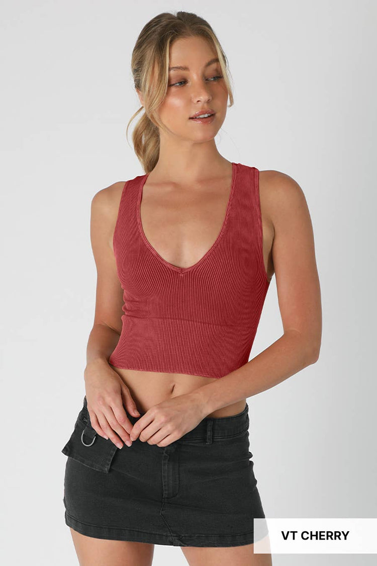 Vintage Plunge V-Neck Seamless Crop Top
