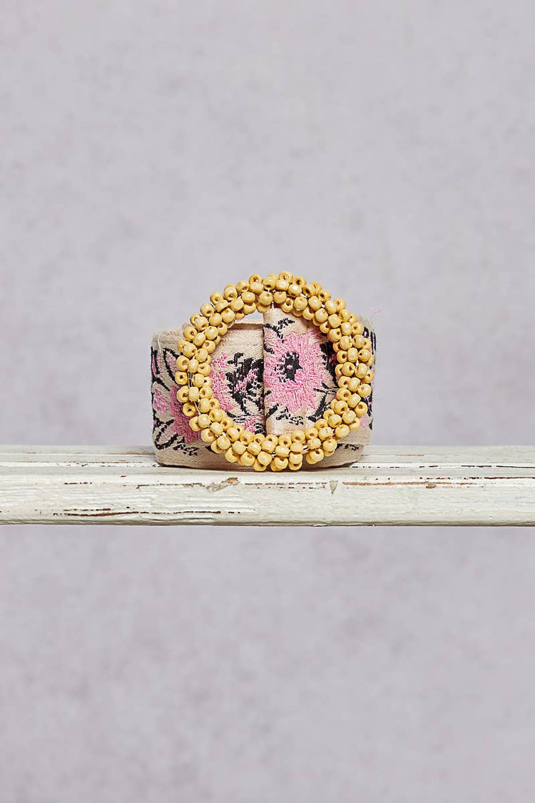 Beaded Round Buckle Floral Belt