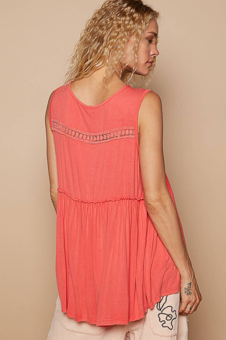 Sleeveless loose fit v-neck babydoll casual knit top