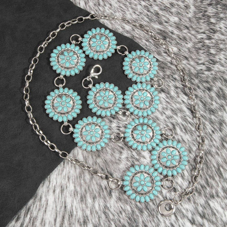 Round Stone Bead Concho Chain Belt