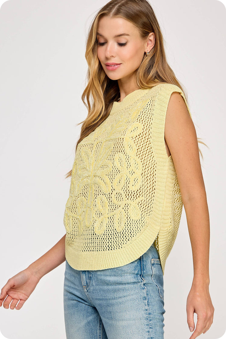 Embroidery Crochet Knit Vest Top