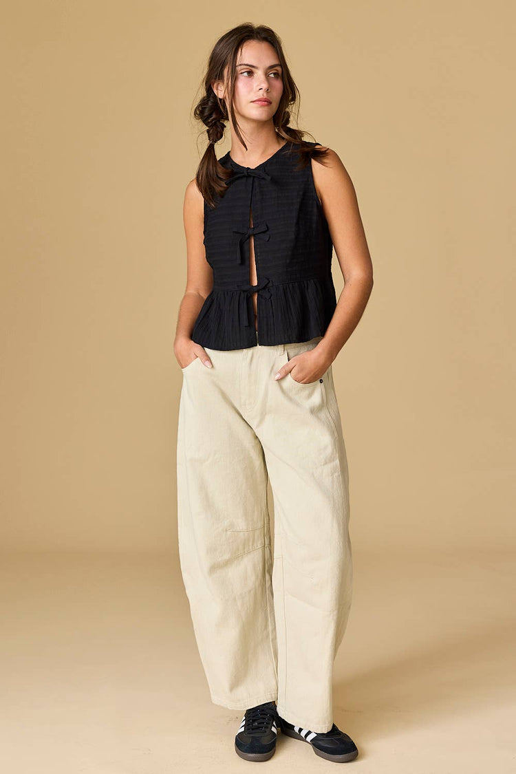 River Sleeveless Triple Bow Self Tie Top