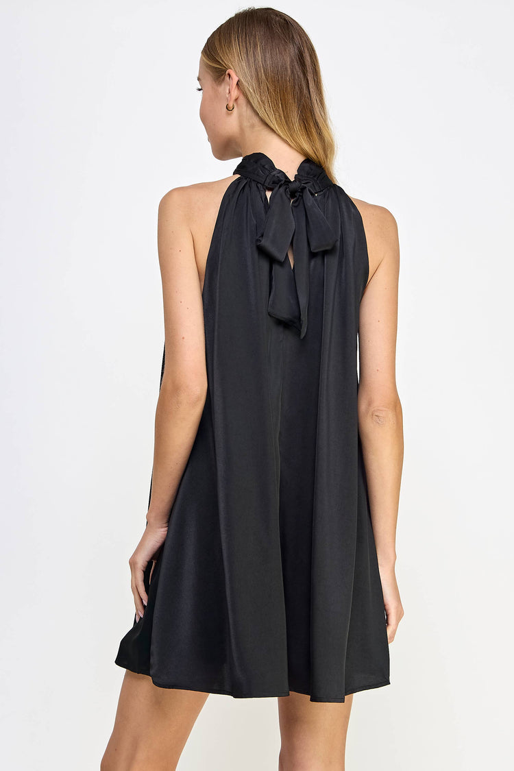 Mock Neck Halter Satin Mini Dress