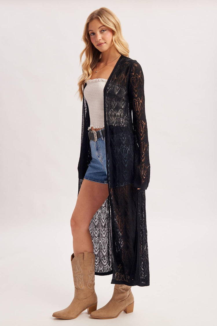 OPEN-KNIT MAXI LONGLINE CARDIGAN