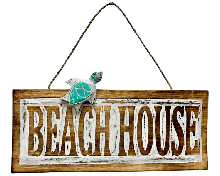 Wooden Beach House Sign With Turtle