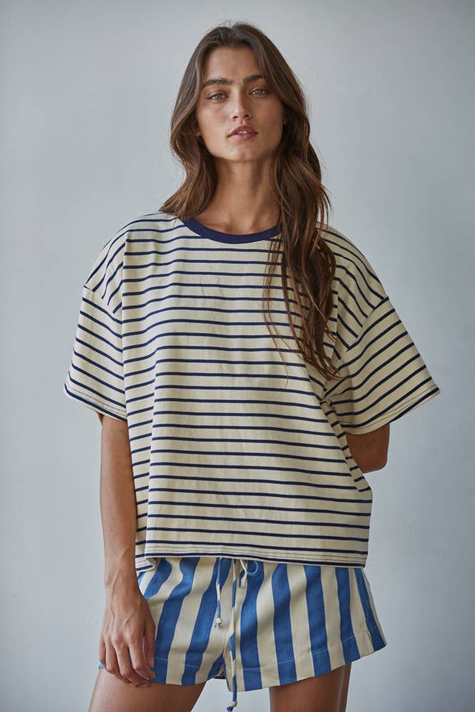 Woven Cotton Polyester Striped Shorts