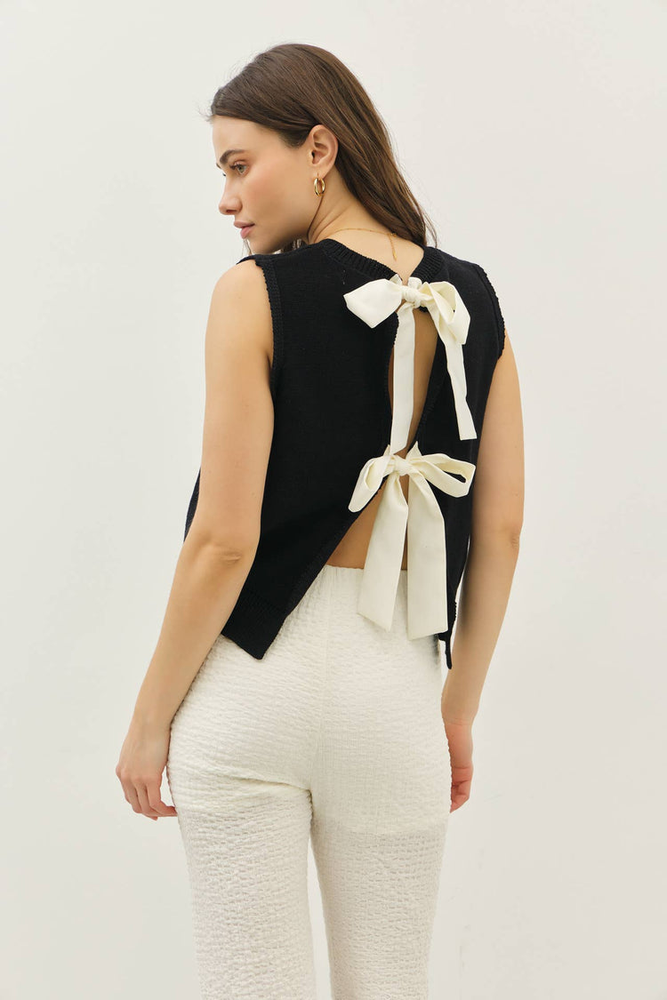 Sweaters Vest Top With Back Bow Ties
