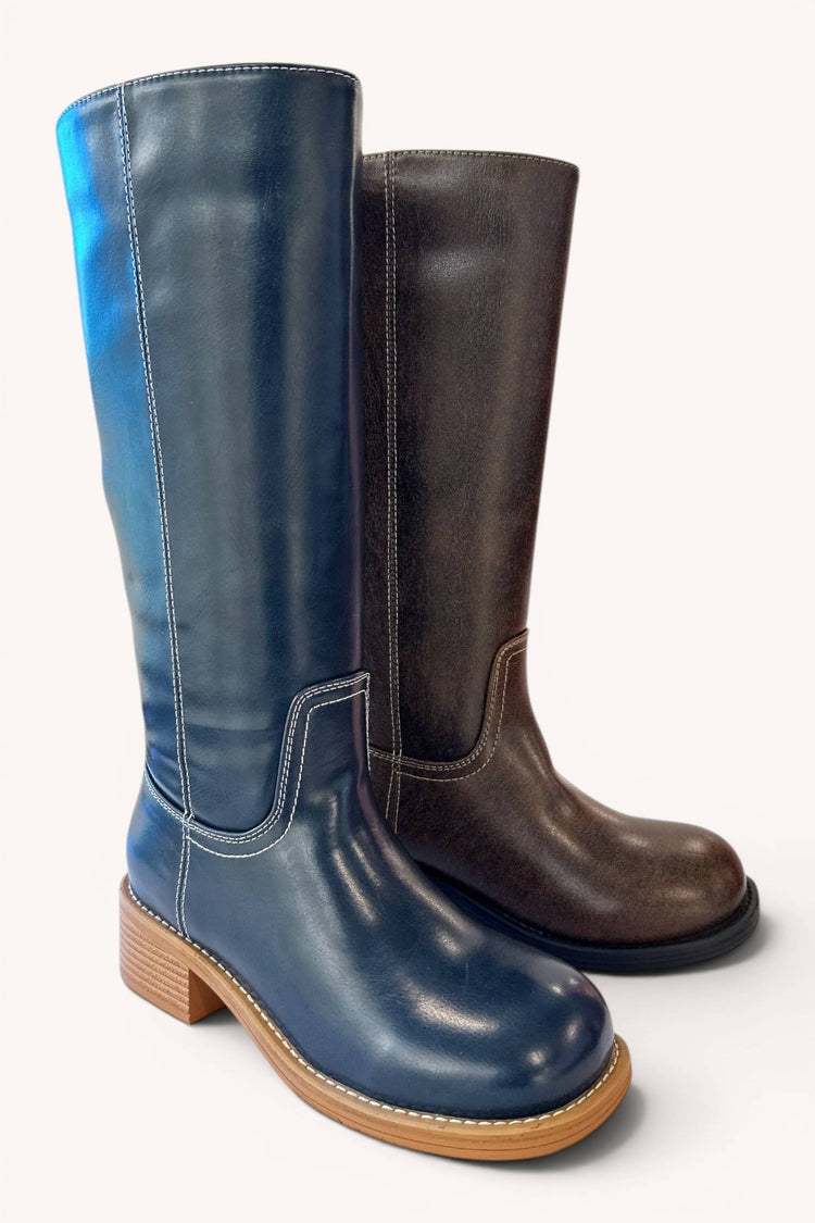 BANANA-1 Tall Riding Boots with Semi Square Toe and Block He