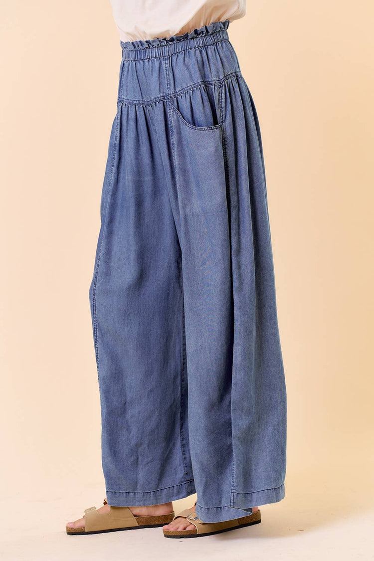TENCEL DENIM VOLUME WIDE-LEG PANT W/ SLANT POCKETS - 8823P