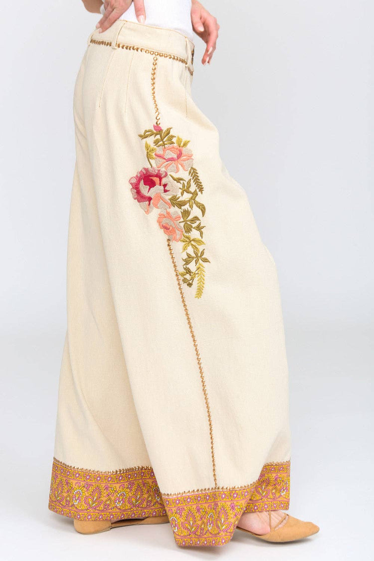 Time To Shine Denim Pants | Wide Leg Pants | Floral Pants