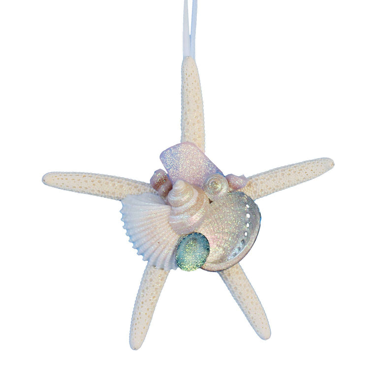 Sea Glass White Finger Starfish Collage Ornament