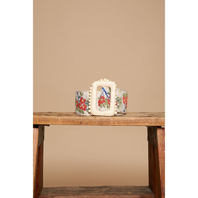Floral pattern print square buckle belt