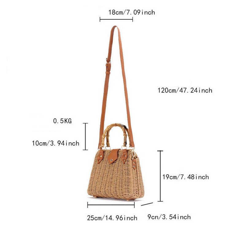 Tan Straw Beach Bag with Bamboo Handle