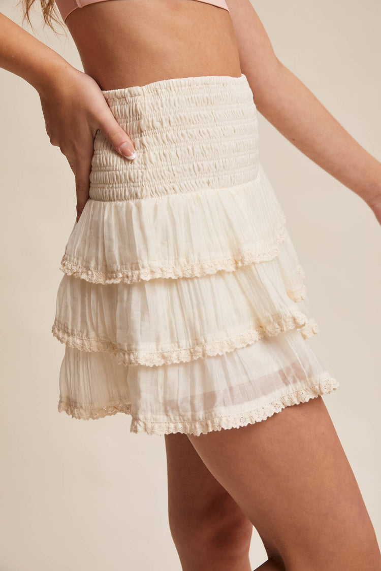 Tiered Ruffle Lace Trim Skort