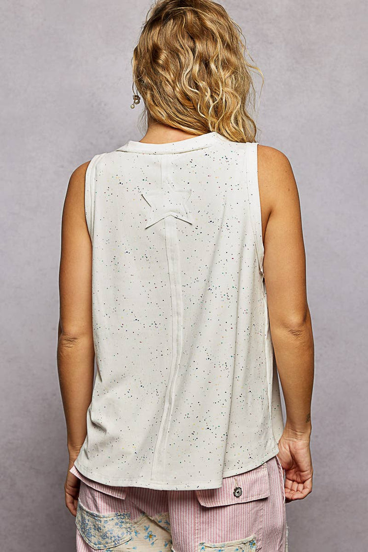 Handmade American Flag Patch Rib V-Neck Sleeveless Top