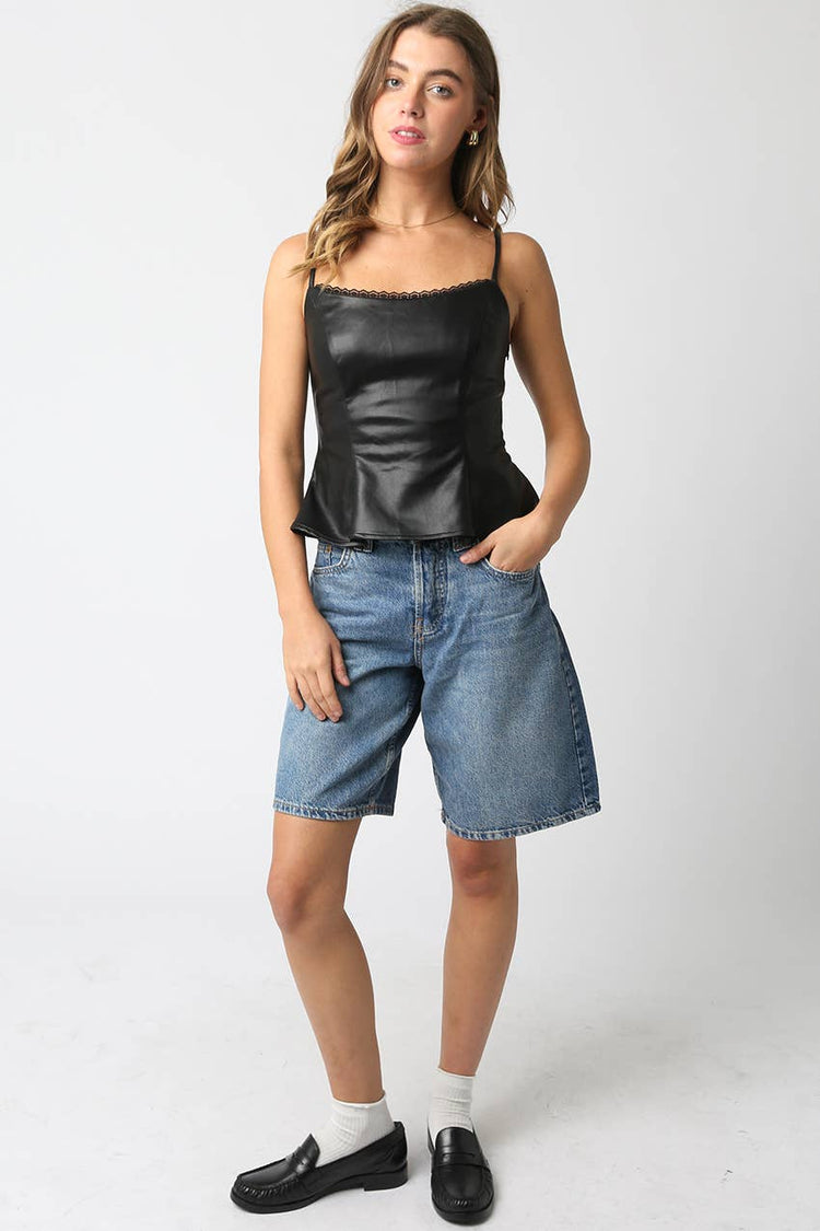 Stacy Faux Leather Peplum Top