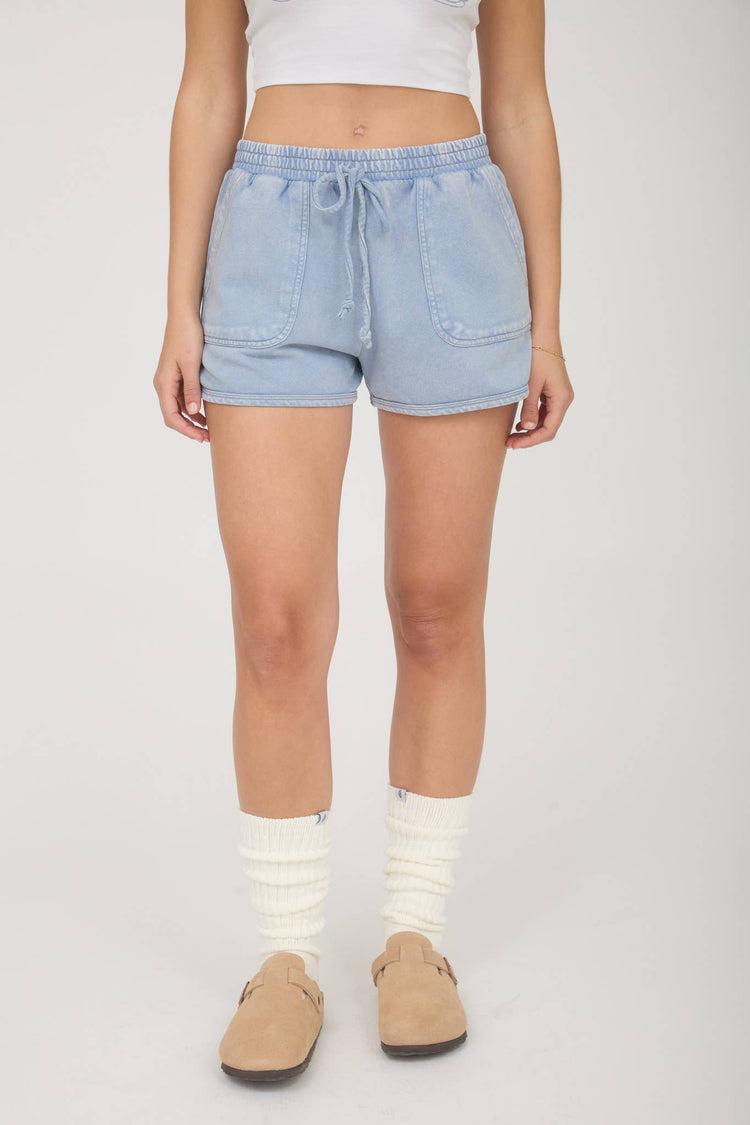ACID WASHED DRAWSTRING KNIT SHORTS