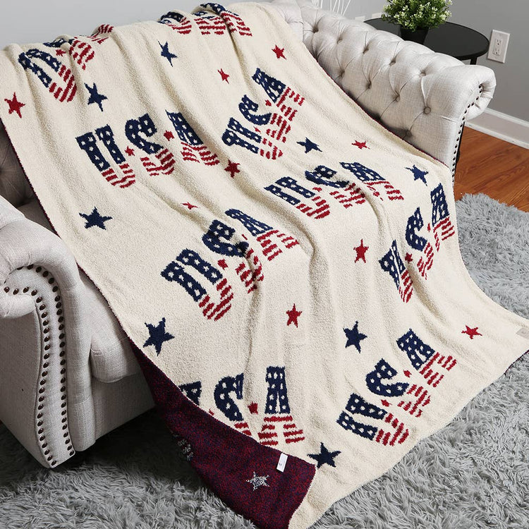 USA Letter US Flag Theme Print Soft Throw Blanket