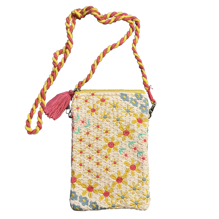 Embroidered Tiny Flowers Sling Cotton Women's Crossbody Bag