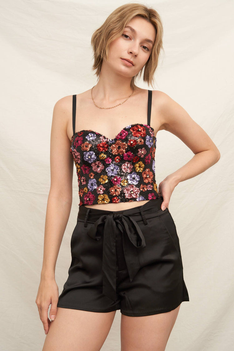 Floral Beaded Bustier Bra Top