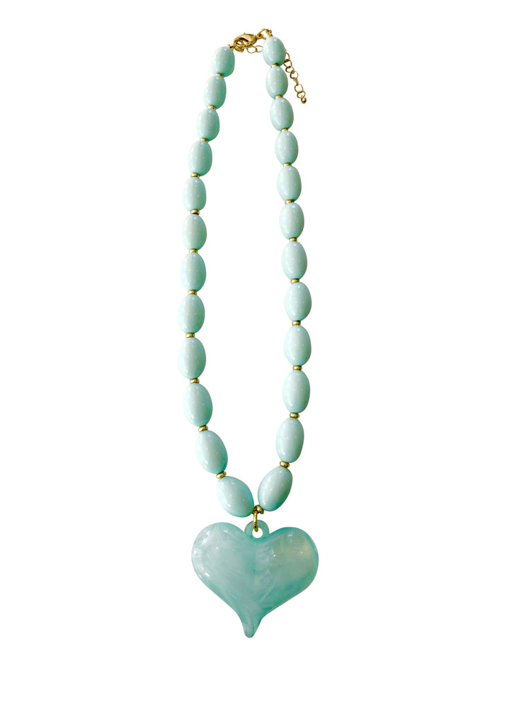 Roxie Light Blue Beaded Necklace with Heart Charm