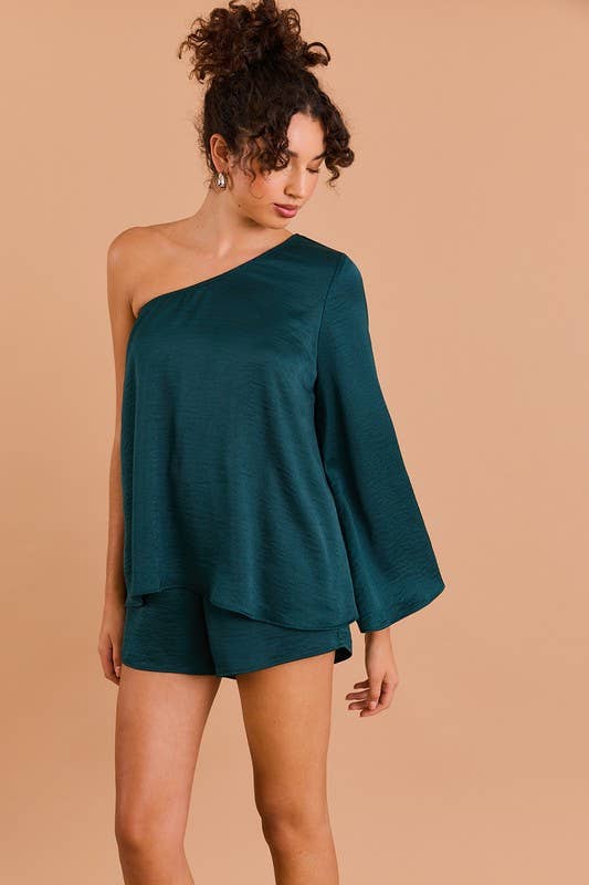 LONG SLEEVE ONE SHOULDER LAYERED TOP ROMPER