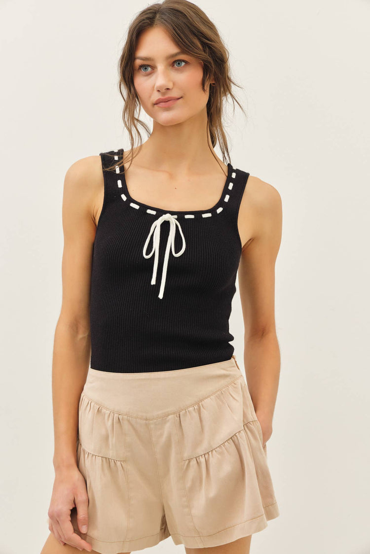 CONTRAST STITCH RIBBED SWEATER TANK TOP