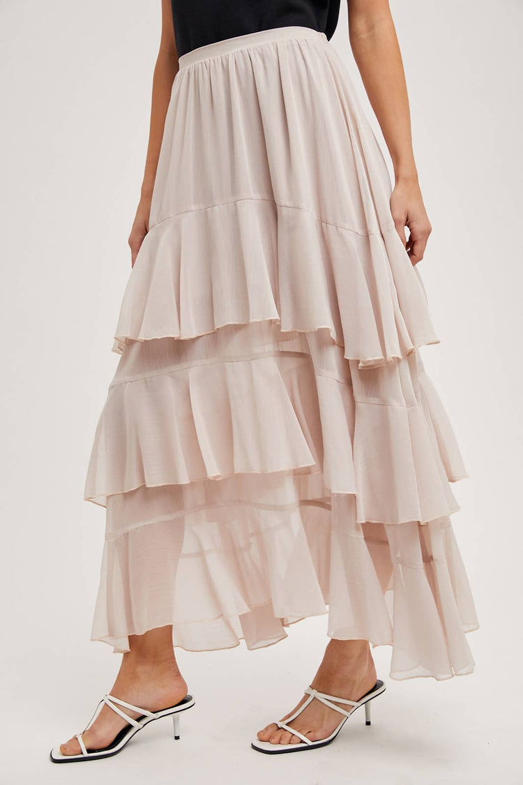 TIERED RUFFLE MAXI SKIRT WITH LINING