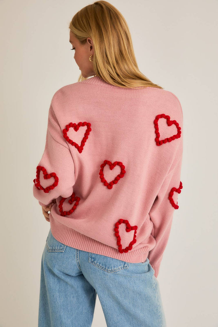ROUND NECK OVERSIZED HEART SWEATER TOP