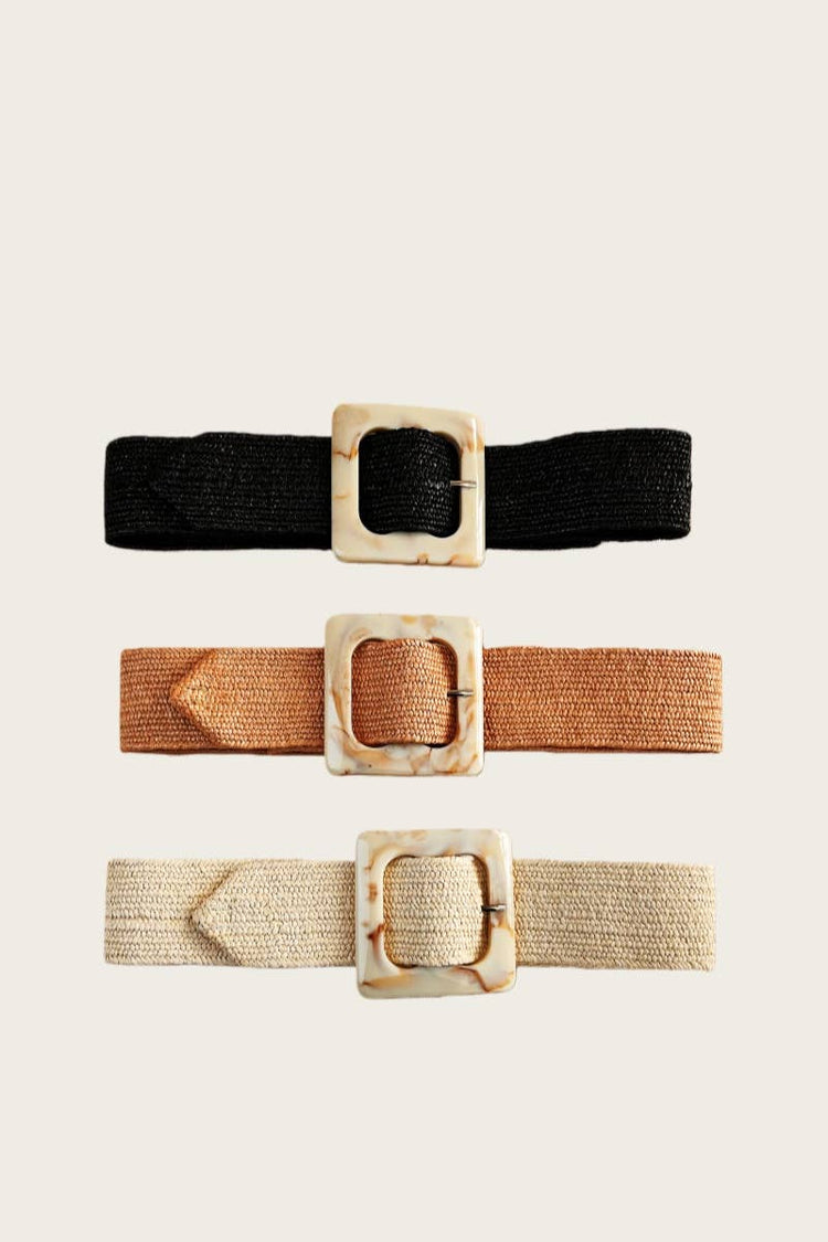 Marbled Swirl Square Buckle Elastic Belt