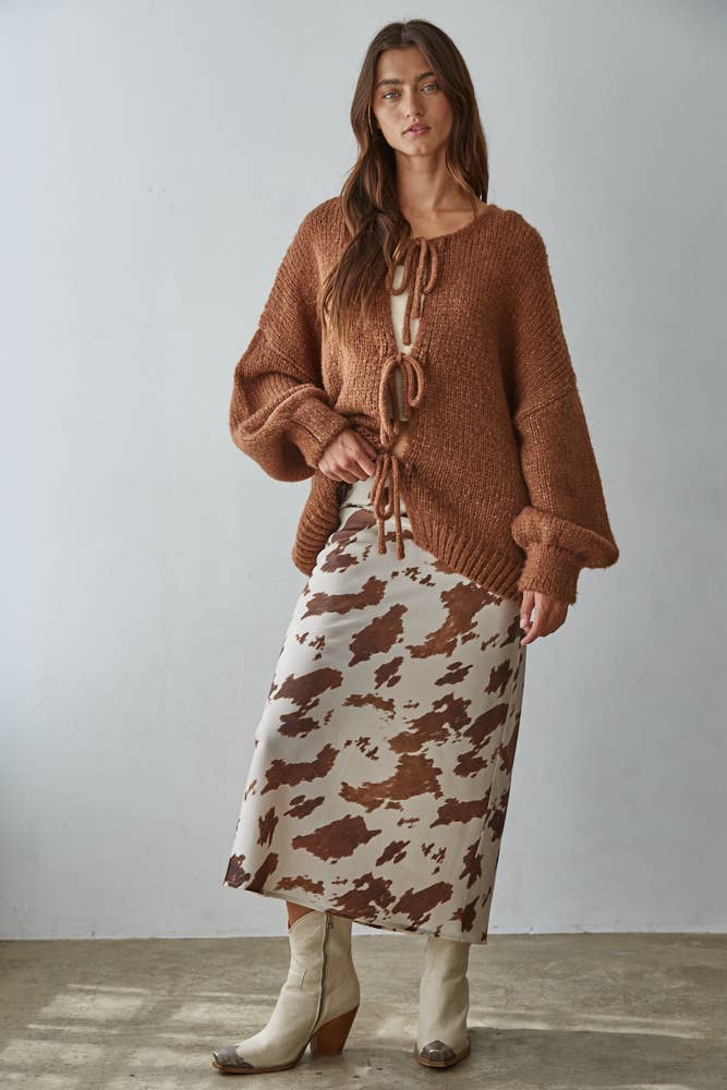 Knit Sweater Tie Front Long Sleeve Cardigan Top