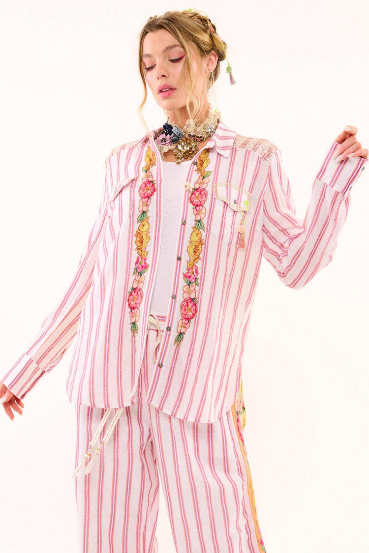 Birth of Venus Stripe Shirt | Boho Blouse | Embroidered Top
