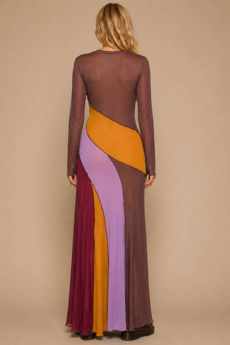 The Sunset Mesh Patchwork Maxi Dress