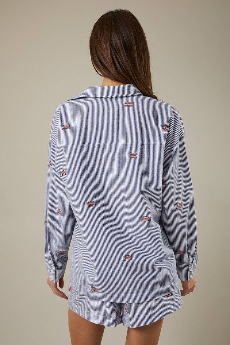 STRIPE FLAG EMBRO OVERSIZED BUTTON DOWN SHIRT