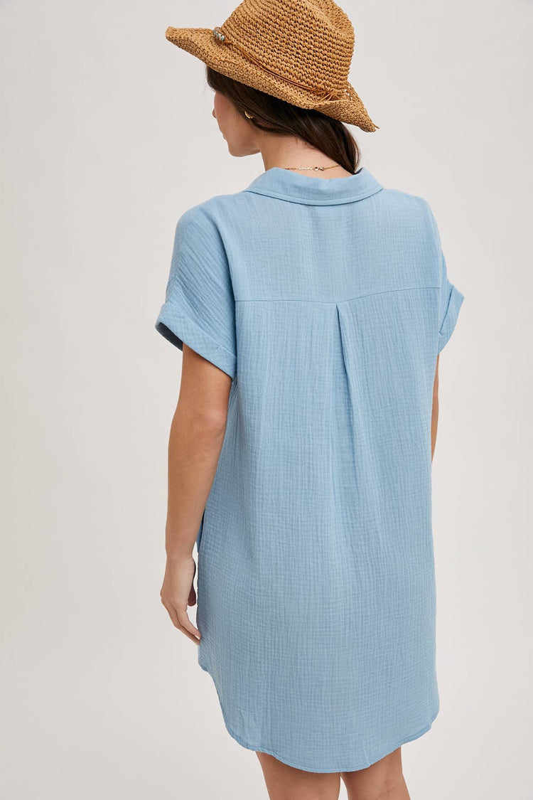 Button Up Shirt Dress With Pockets